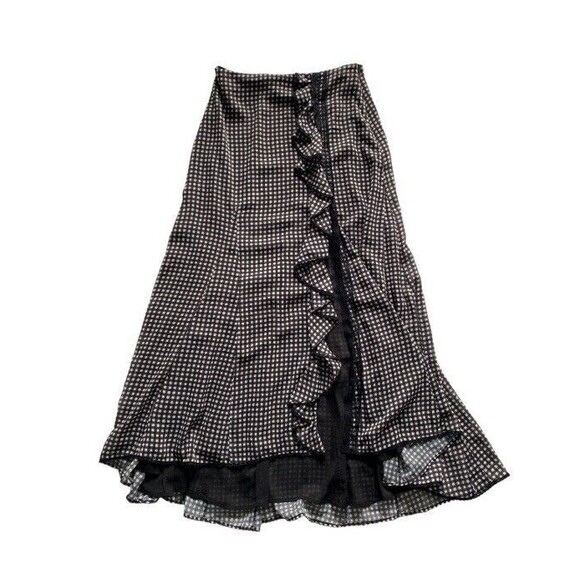 Jonathan Simkhai Women’s M Gingham Ruffle Slit Maxi Skirt Black White Revolve